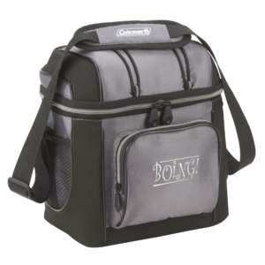 Gray 9 Can Soft Cooler with a 1 color imprint on the front pocket