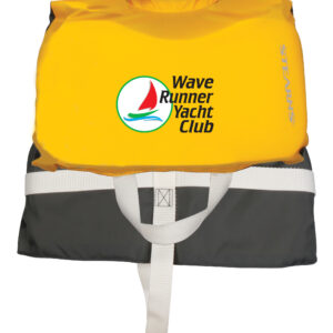 Stearns infant personal flotation device with a full color imprint on the back