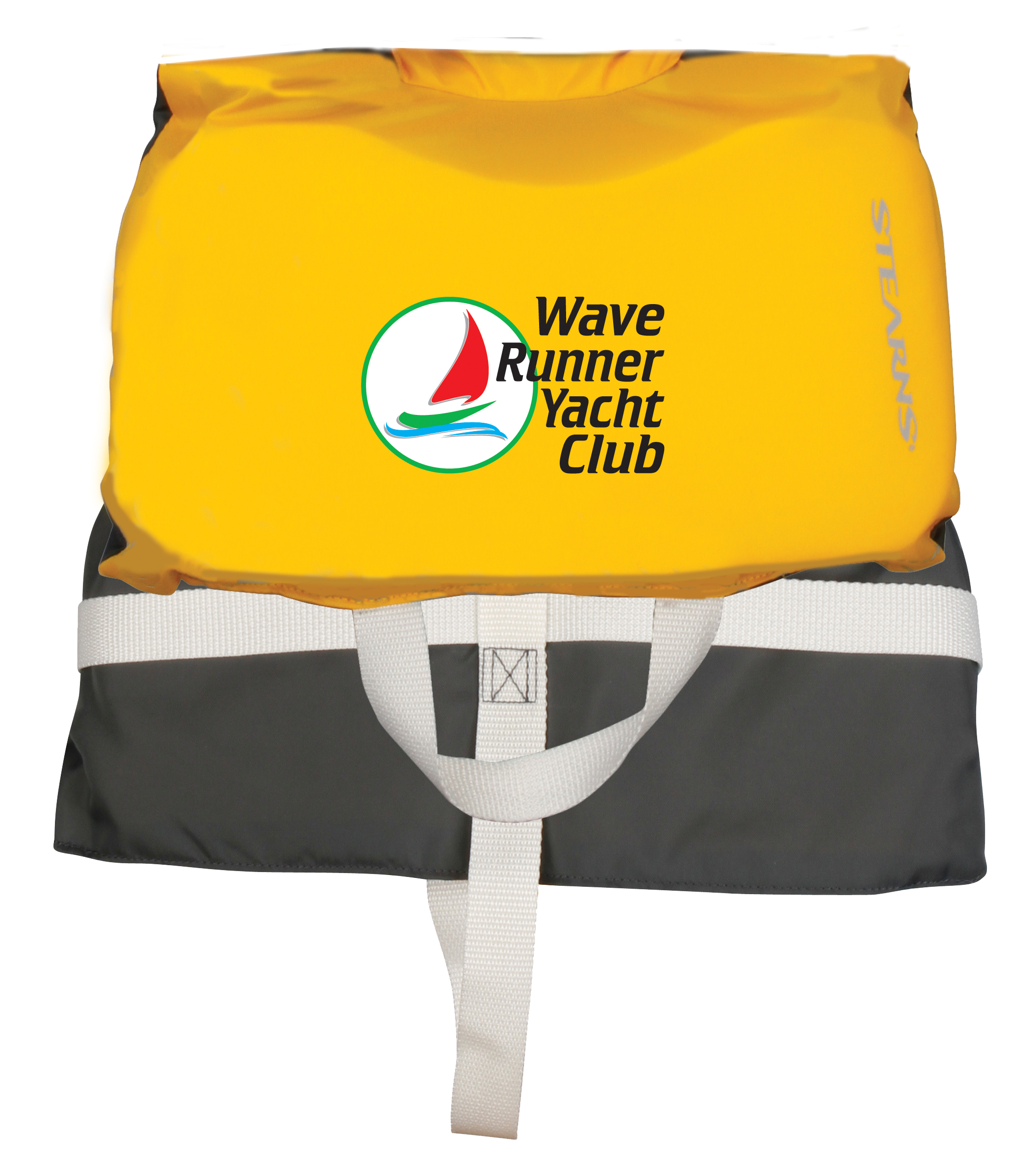 Stearns infant personal flotation device with a full color imprint on the back