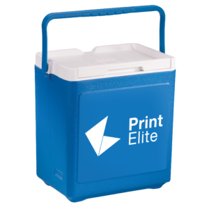 Blue 20 Can Stacker Cooler with screen on the front