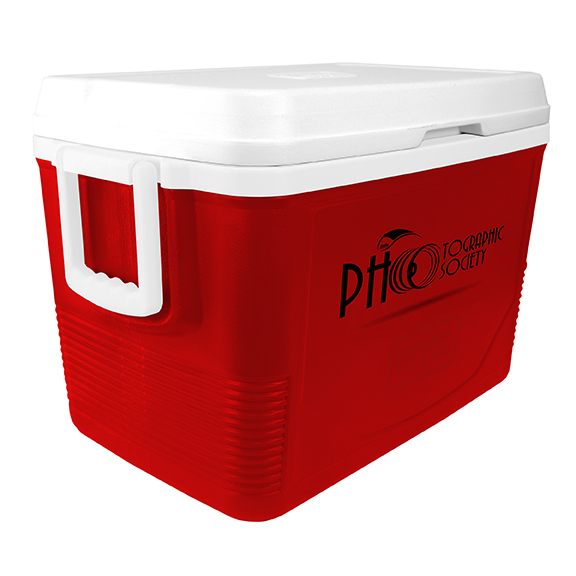 NYC 48 Quart Razor Cooler in red with1 color screen on front