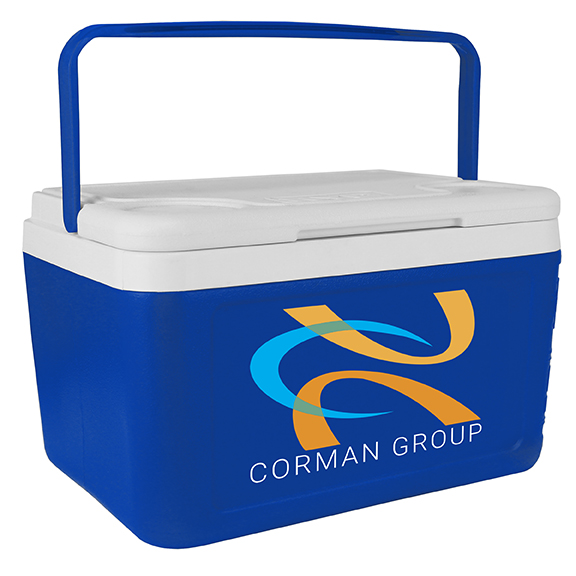 NYC 5 Quart Compact Cooler in blue with full color direct imprint on front