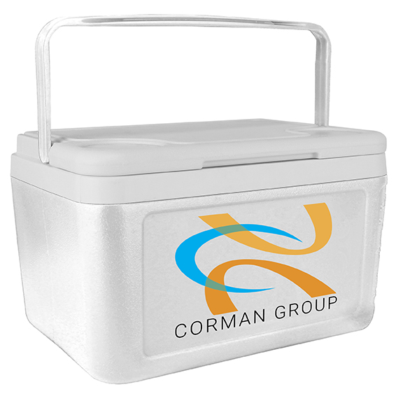 NYC 5 Quart Compact Cooler in white with full color direct imprint on front