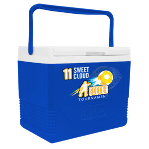 NYC 11 Quart Tropic Cooler in blue with a full color direct imprint on front