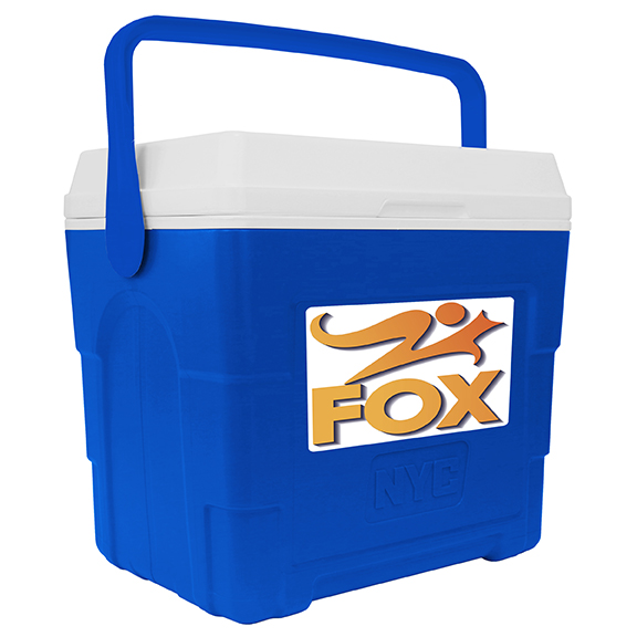 NYC 21 Quart Tropic Cooler in blue with full color decal on front