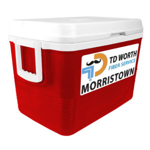 NYC 48 Quart Razor Cooler in red with full color direct imprint on front