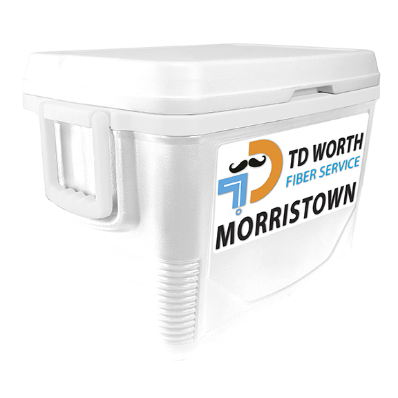 NYC 48 Quart Razor Cooler in white withfull color direct imprint on front