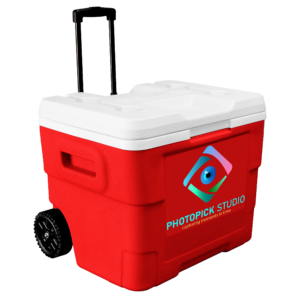 NYC 68 Quart Terra Wheeled Cooler in red with a full color imprint on the front