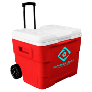 NYC 68 Quart Terra Wheeled Cooler in red with 1 color screen on front