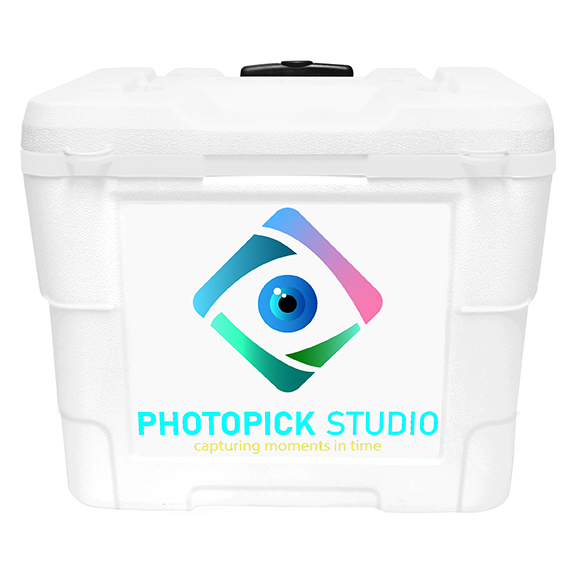 NYC 68 Quart Terra Wheeled Cooler in white with a full color imprint on the front