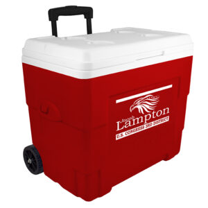 NYC 34 Quart Sierra Wheeled Cooler in red with 1 color screen on front