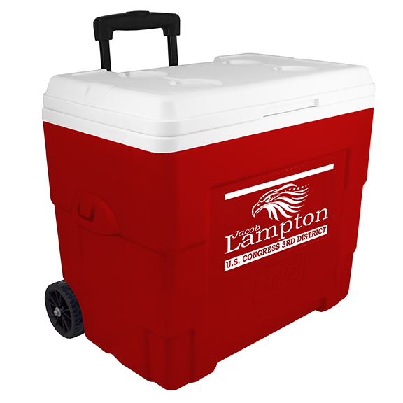 NYC 34 Quart Sierra Wheeled Cooler in red with 1 color screen on front