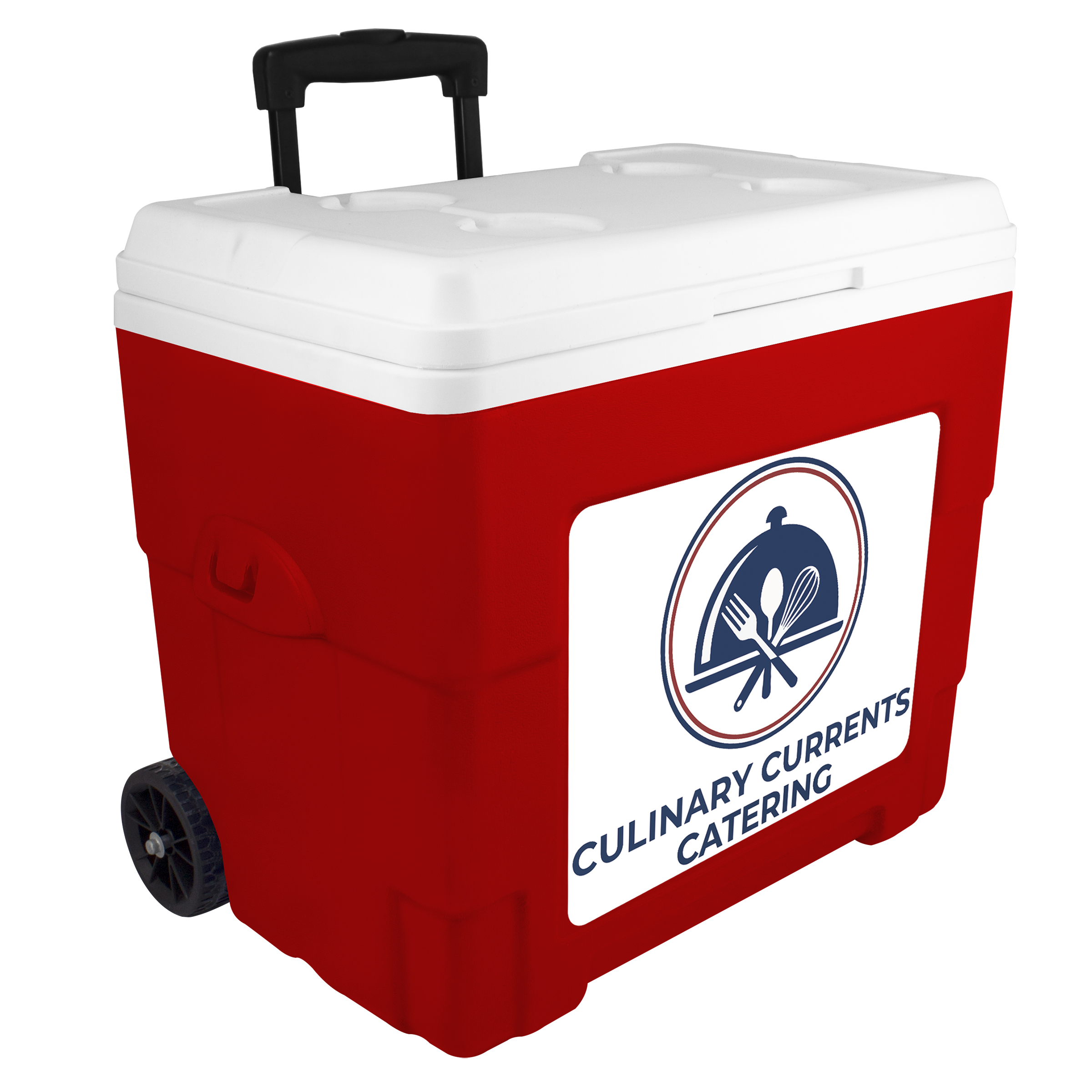 NYC 34 Quart Sierra Wheeled Cooler in red with a full color imprint on the front