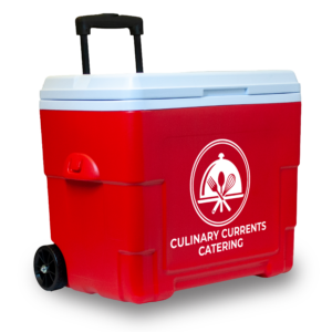 34 Quart NYC Sierra Wheeled Cooler in red with a single color imprint on the front