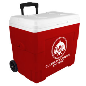 NYC 34 Quart Sierra Wheeled Cooler in red with 1 color screen on front