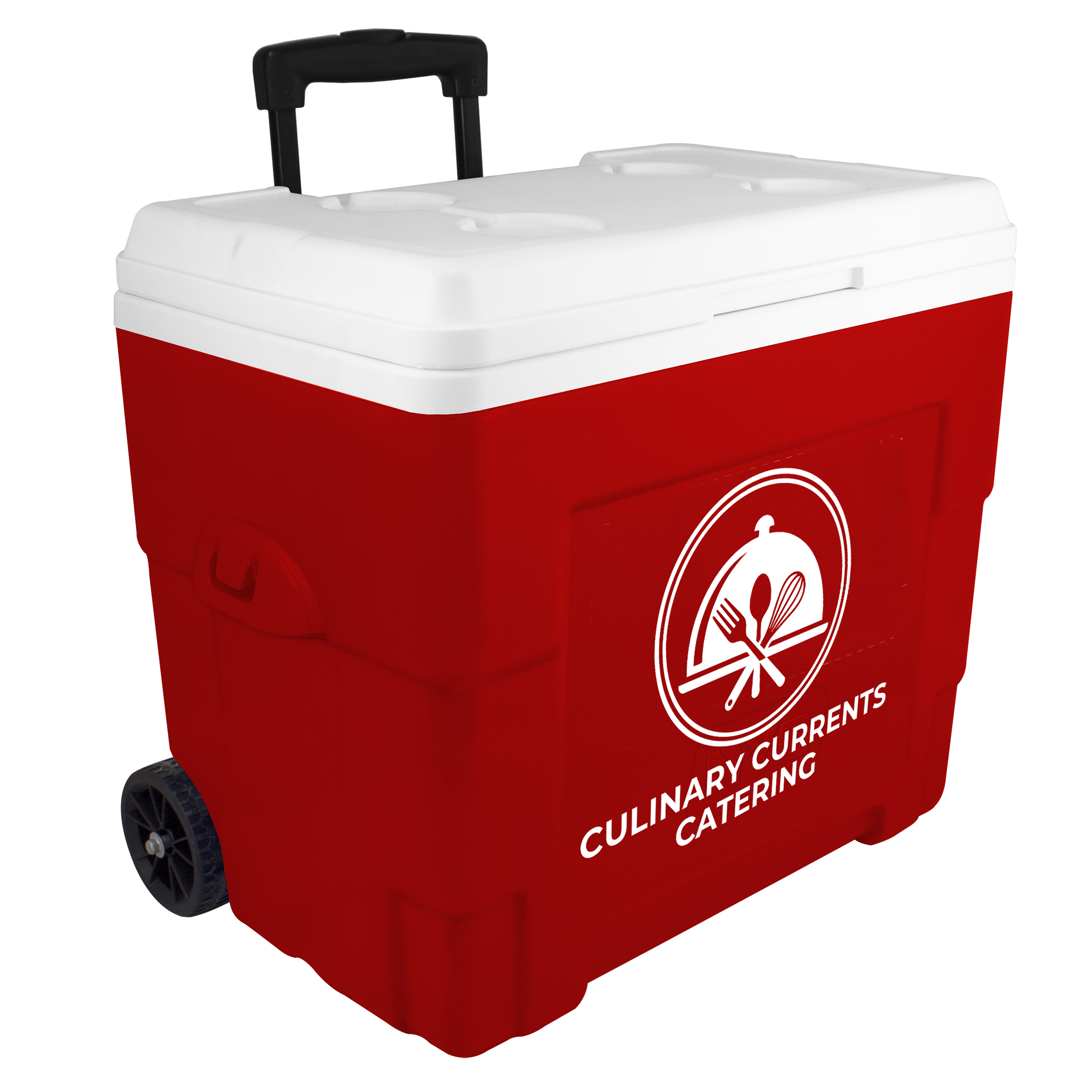 NYC 34 Quart Sierra Wheeled Cooler in red with 1 color screen on front