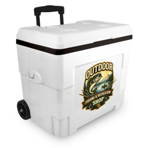NYC 34 Quart Sierra Wheeled Cooler in white with a full color decal on the front