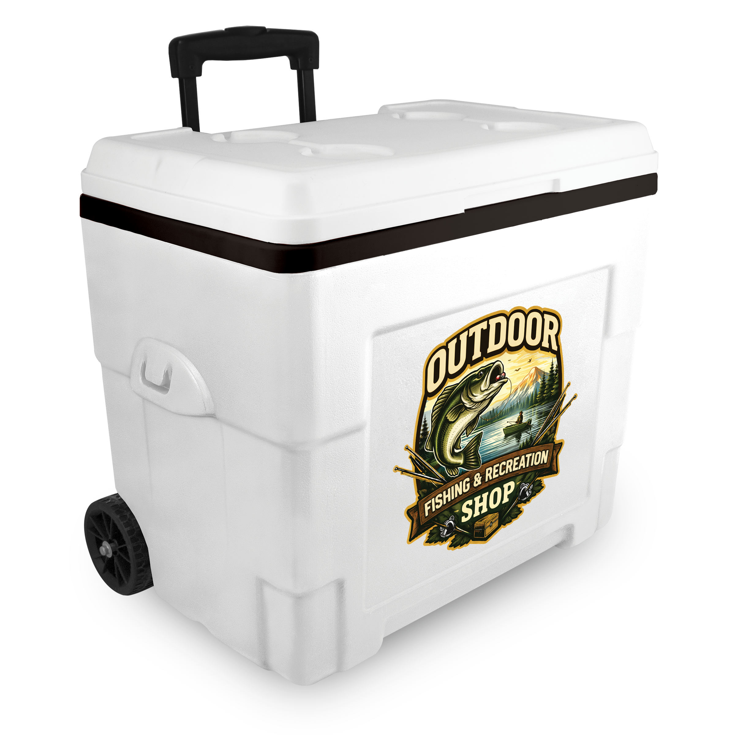 NYC 34 Quart Sierra Wheeled Cooler in white with a full color decal on the front