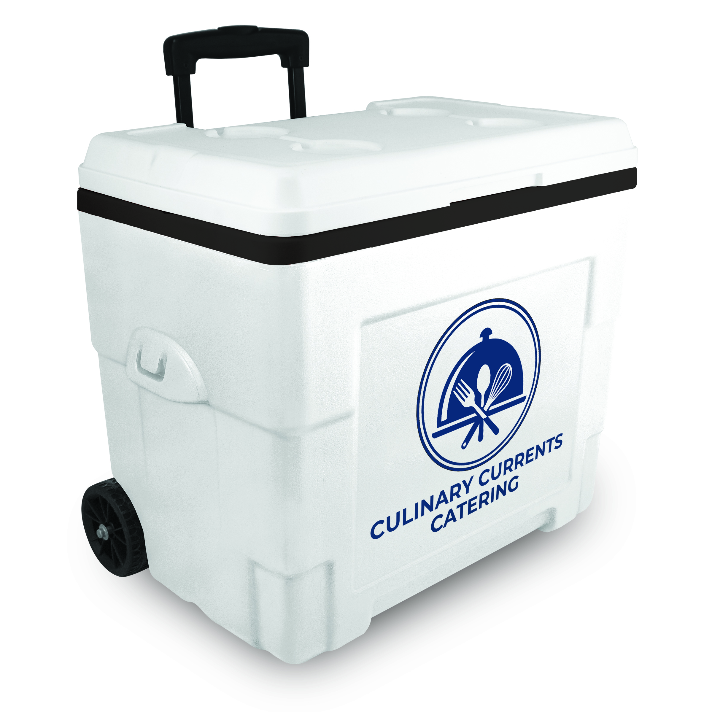 NYC 34 Quart Sierra Wheeled Cooler in white with 1 color screen on front