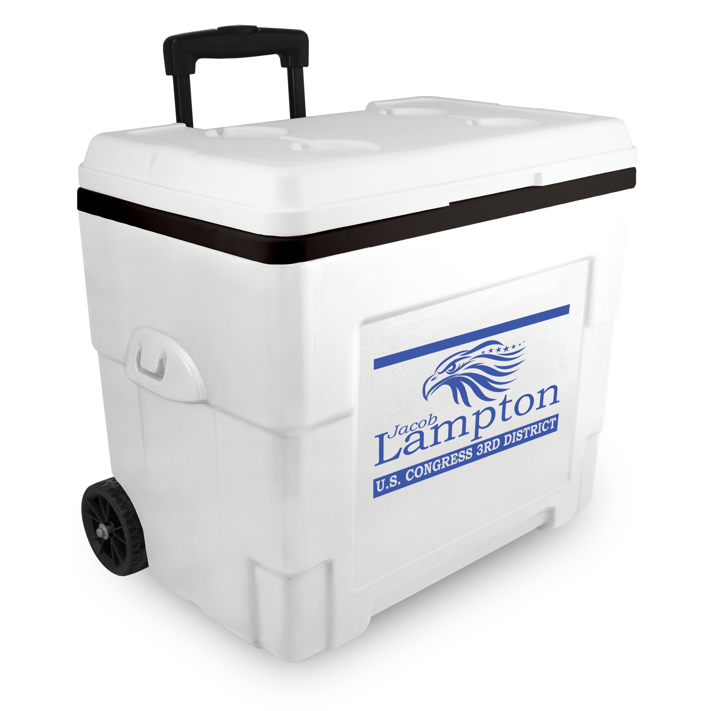 NYC 34 Quart Sierra Wheeled Cooler in white with a 1 color screen imprint on the front