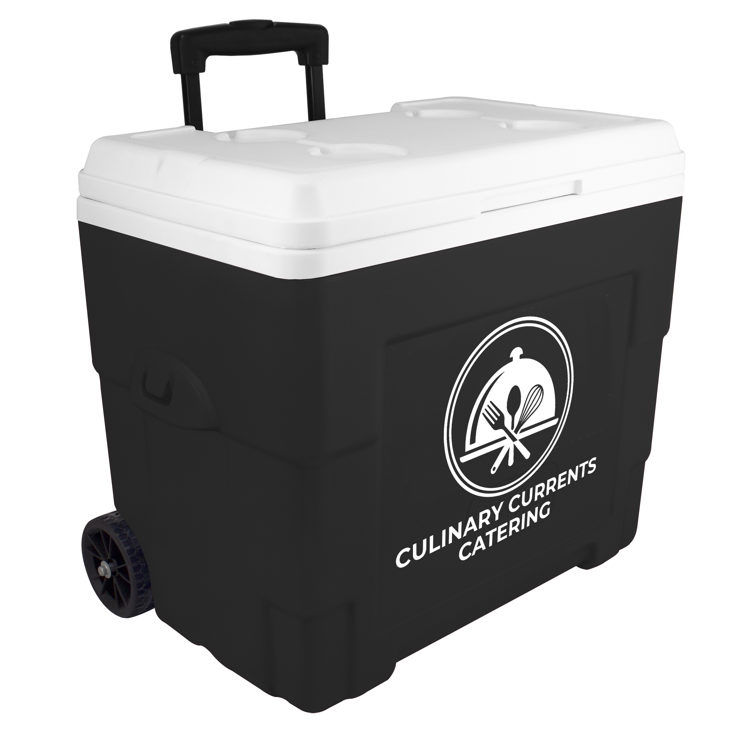 NYC 34 Quart Sierra Wheeled Cooler in black with 1 color screen on front