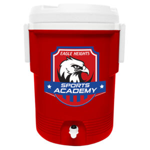 NYC 5 Gallon Montana Beverage Cooler in red with applied full color imprint