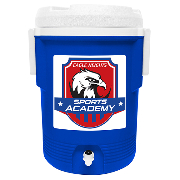 NYC 5 Gallon Montana Beverage Cooler in blue with full color decal