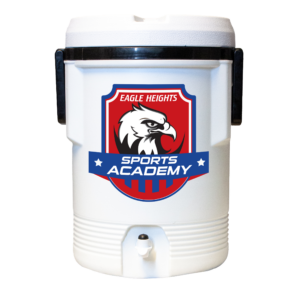 White 5 Gallon Montana Beverage Cooler with applied full color imprint on the front