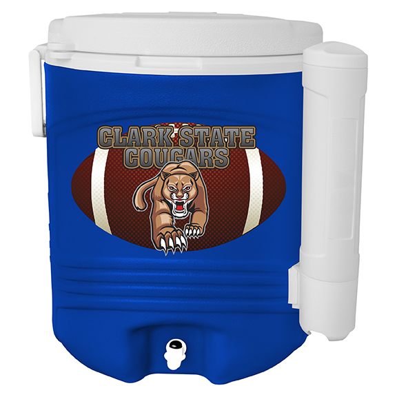 NYC 10 Gallon Buffalo Beverage Cooler in blue with full color decal