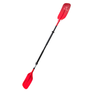 Bright orange and silver offset kayak paddle
