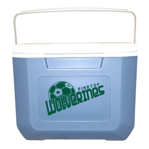 Extreme blue colored 16 quart cooler with a screen on the front