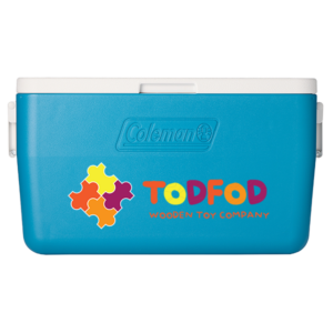 48 Quart Coleman Performance Chest Cooler in ocean blue with direct imprint