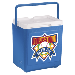 Blue 20 Can Stacker with full color imprint on front