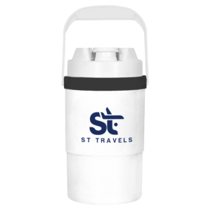 White 1/2 Gallon NYC Prime Beverage Jug with a screen imprint on the front