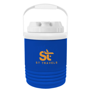 Blue 1 Gallon NYC Ranger Beverage Jug with a screen imprint on the front