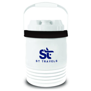 White 1 Gallon NYC Ranger Beverage Jug with a screen imprint on the front